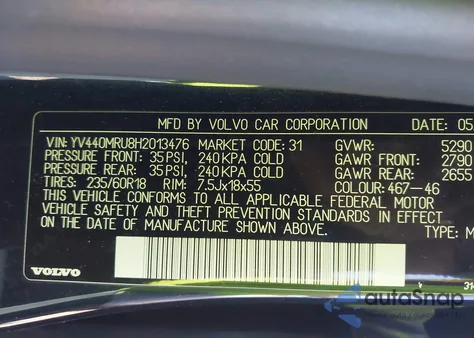 2017 Volvo Xc60 T5 Inscription z USA, uszkodzony, nr VIN YV440MRU8H2013476